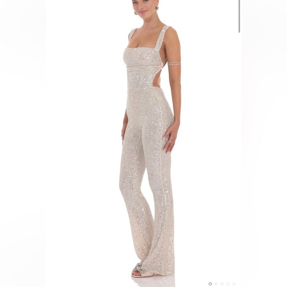 NWOT Lucy in the Sky Sequin Tie Back Black Stretch Pantsuit - Picture 2 of 8